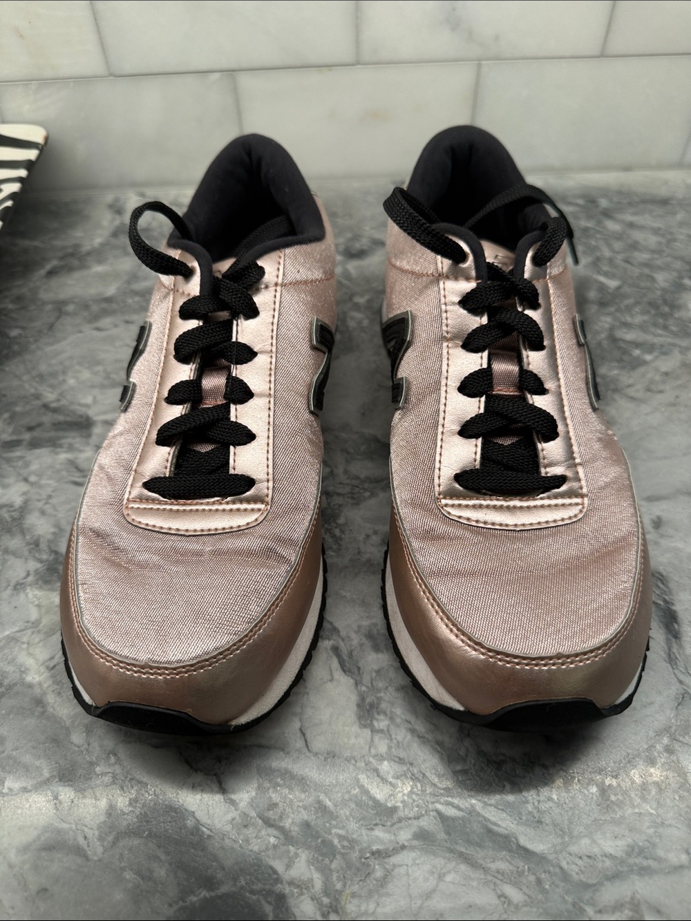 New Balance Men's Rose Gold and Black Lace-Up Sneakers